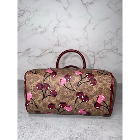 Coach Rowan Satchel Bag in Signature Canvas with cherry print - Picture 8 of 13